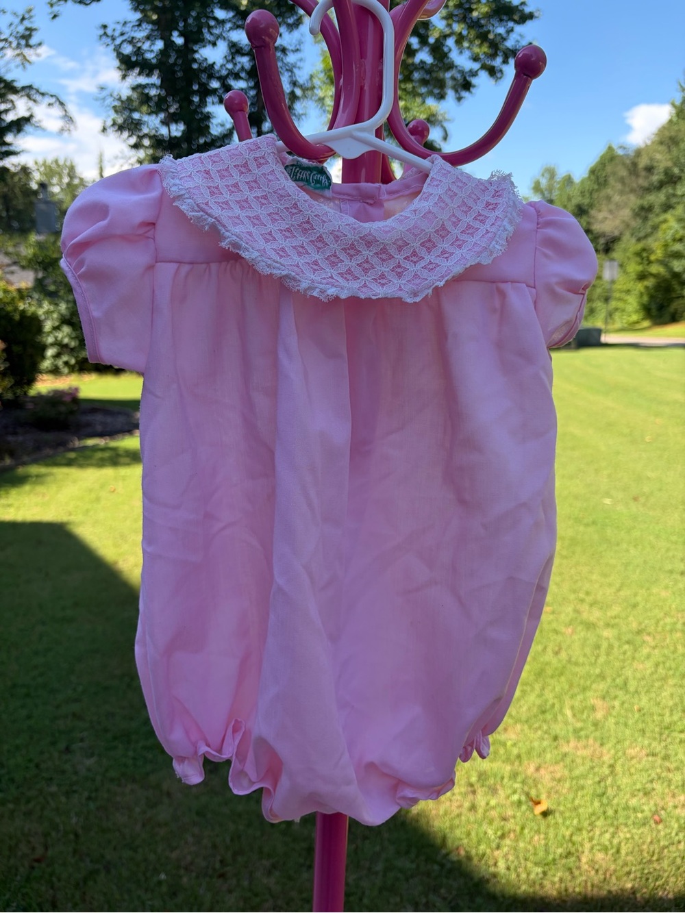 Vintage Baby Girls Pink Lace Bubble Romper 18m